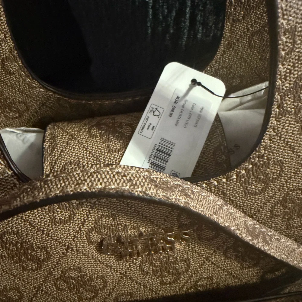 GUESS Calista Mini Brown Logo Tote Bag NWT - Picture 3 of 5